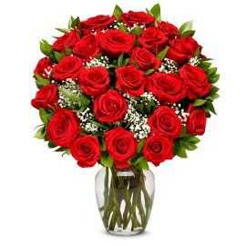  Belek Blumenbestellung 24 rote Rosen in Vase