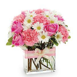 Belek Florist  Pink and White Flowers in a Square Vase