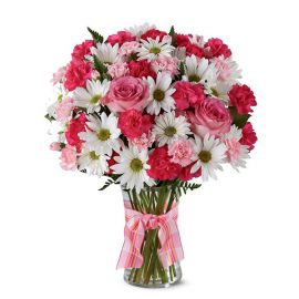  Заказ цветов в Белек  Розовые и белые цветы в вазе